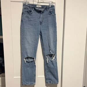 Abercrombie & Fitch Light Blue Ripped Straight Leg Jeans
